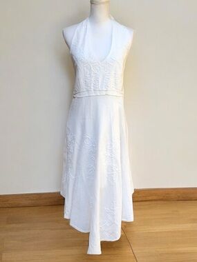Frama’z Women’s 100% Peruvian Cotton White Halter Top Kerchief MIDI Dress 12